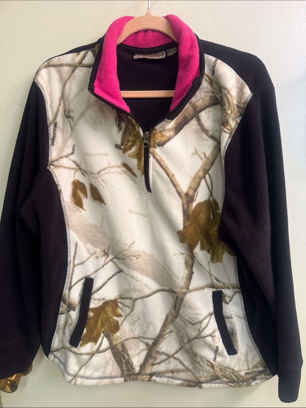 Northcrest Black & Pink Fleece Pullover with Camo Front Panel